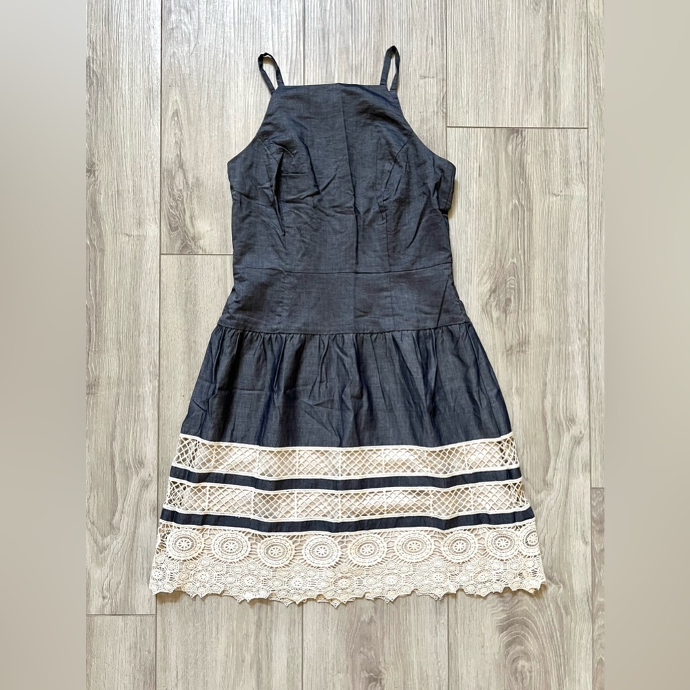 (NEW) Ann Taylor Grayish Dark Denim & Lace Dress, 2P